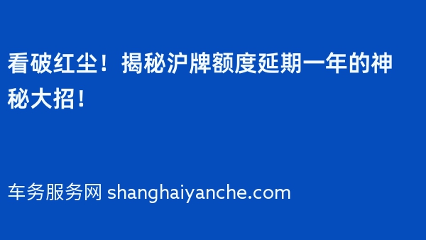 看破红尘！揭秘2024年沪牌额度延期一年的神秘大招！