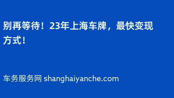 别再等待！23年上海车牌，最快变现方式！