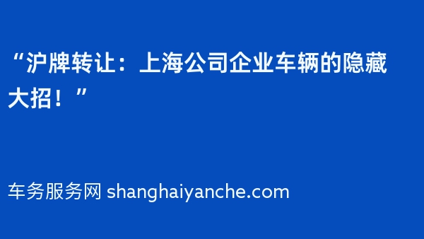 “沪牌转让：上海公司企业车辆的隐藏大招！”