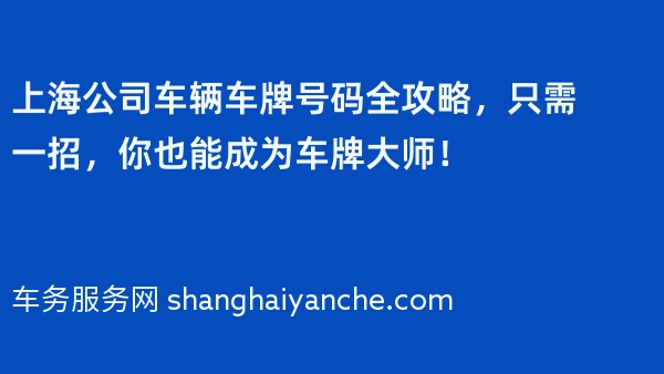 上海公司车辆车牌号码全攻略，只需一招，你也能成为车牌大师！