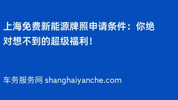 2024年上海免费新能源牌照申请条件：你绝对想不到的超级福利！