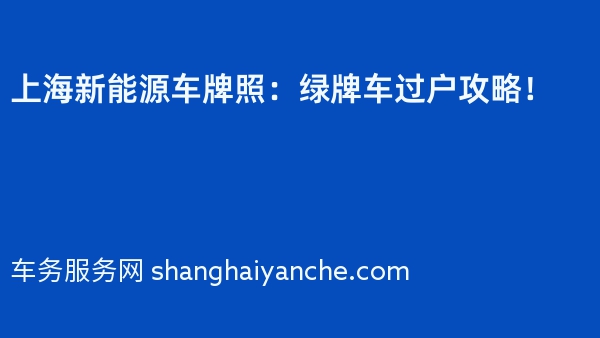 2024年上海新能源车牌照：绿牌车过户攻略！