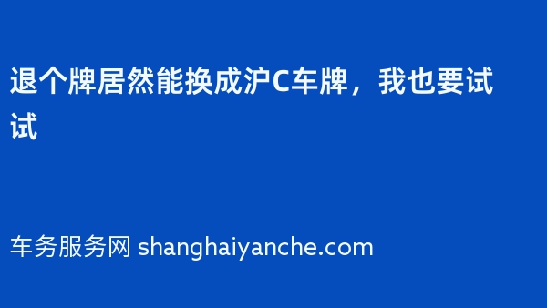 退个牌居然能换成沪C车牌，我也要试试