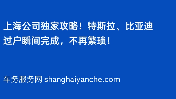 上海公司独家攻略！特斯拉、比亚迪过户瞬间完成，不再繁琐！