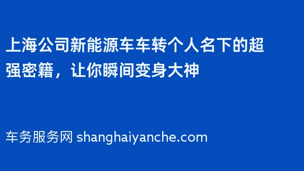 上海公司新能源车车转个人名下的超强密籍，让你瞬间变身大神