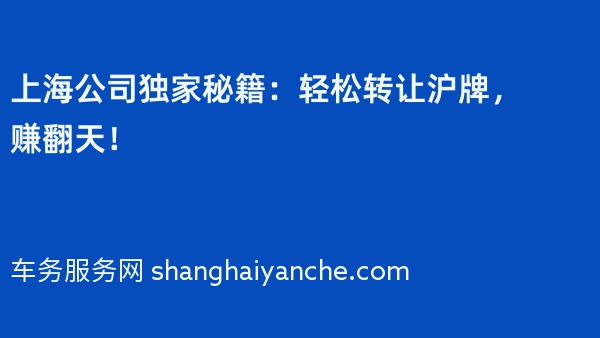 上海公司独家秘籍：轻松转让沪牌，赚翻天！