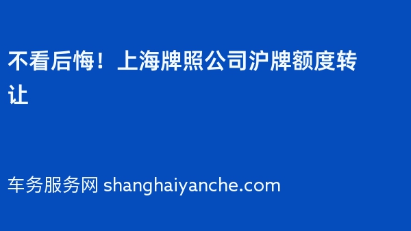 不看后悔！上海牌照公司沪牌额度转让