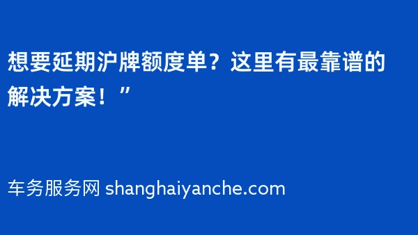 想要延期沪牌额度单？这里有最靠谱的解决方案！”