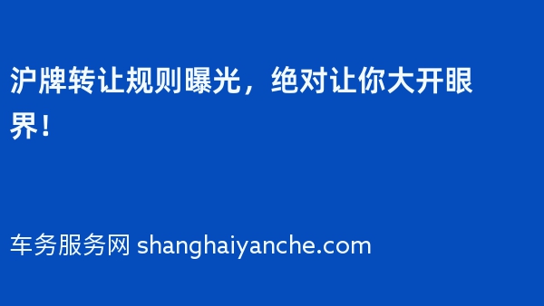 沪牌转让规则曝光，绝对让你大开眼界！