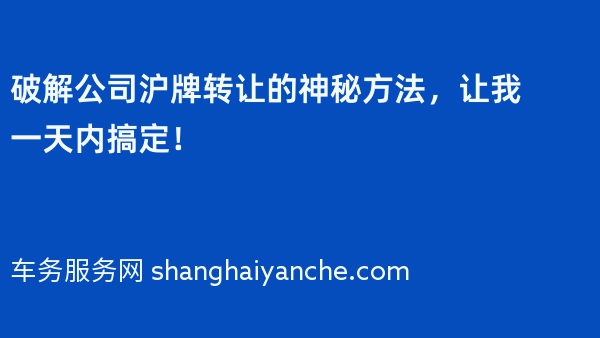 破解公司沪牌转让的神秘方法，让我一天内搞定！