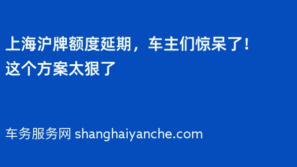 上海沪牌额度延期，车主们惊呆了！这个方案太狠了