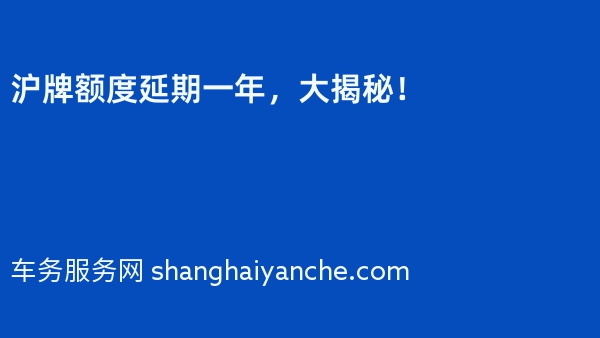 2024年沪牌额度延期一年，大揭秘！