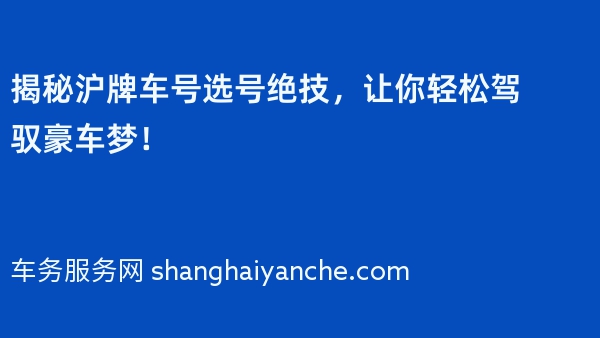 揭秘沪牌车号选号绝技，让你轻松驾驭豪车梦！