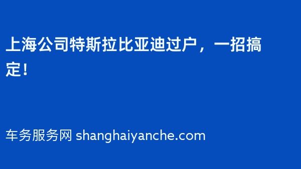 上海公司特斯拉比亚迪过户，一招搞定！