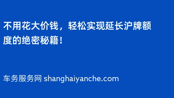 不用花大价钱，轻松实现延长沪牌额度的绝密秘籍！