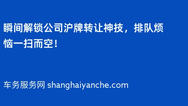 瞬间解锁公司沪牌转让神技，排队烦恼一扫而空！