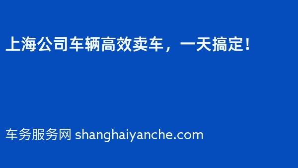 上海公司车辆高效卖车，一天搞定！