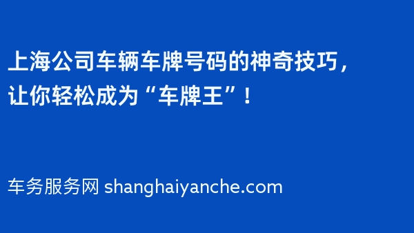 上海公司车辆车牌号码的神奇技巧，让你轻松成为“车牌王”！