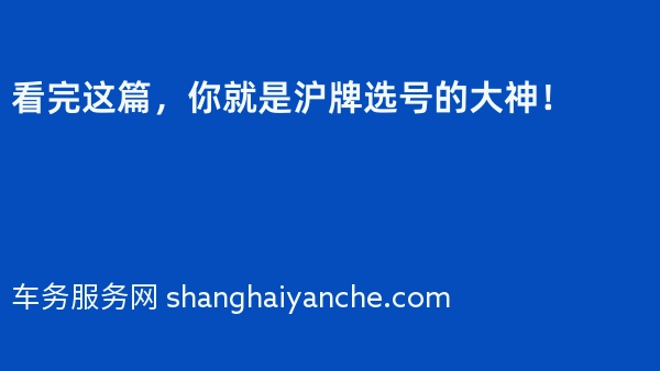 看完这篇，你就是沪牌选号的大神！